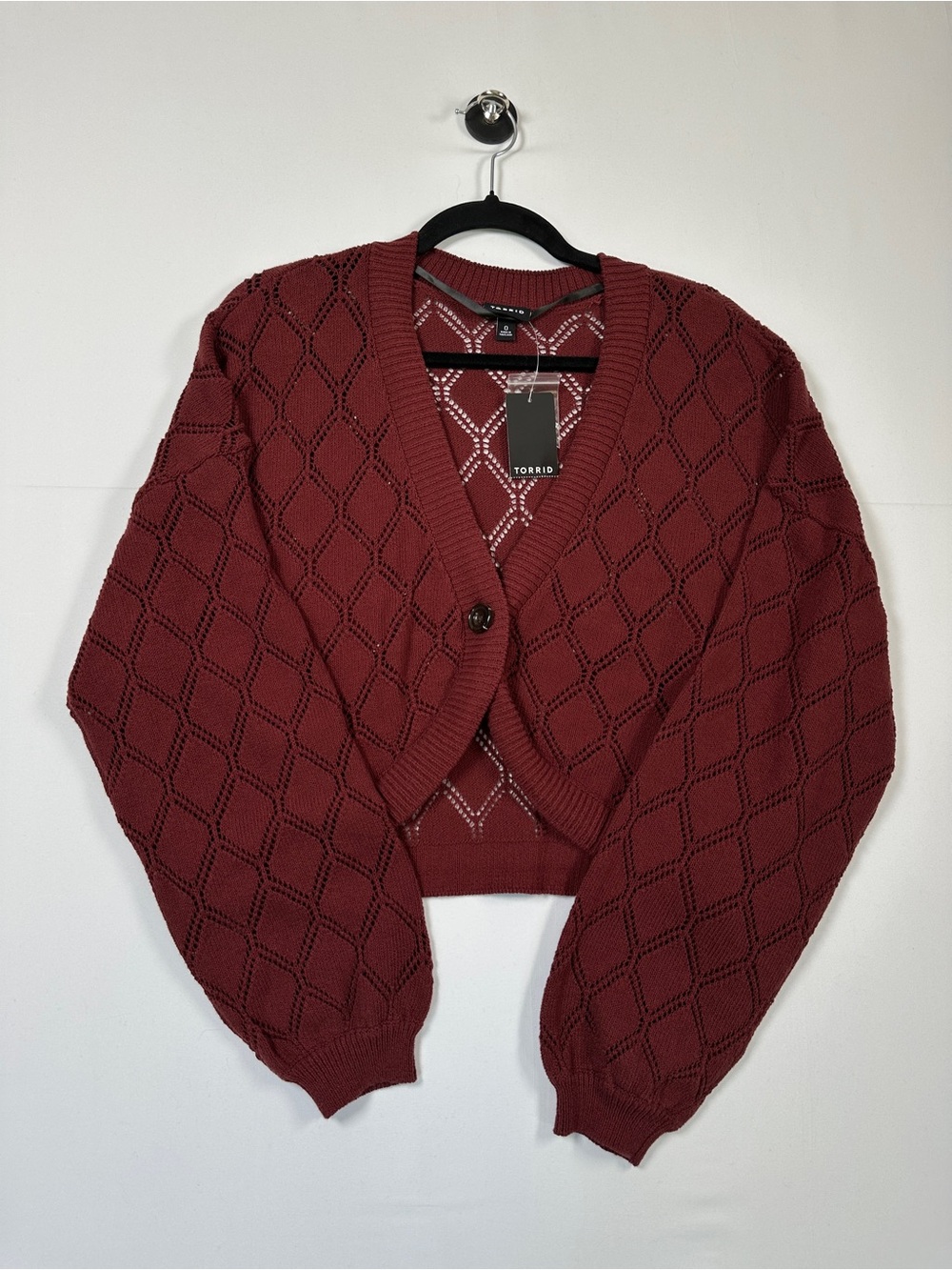 Torrid Cropped Pointelle Cardigan Rust Red Cotton Blend L NWT Boho Cottagecore
